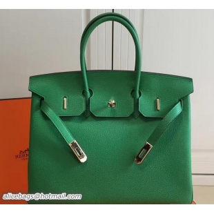 Stylish Hermes Clemence Leather Birkin 25cm Bag 81505 Green with Gold Hardware