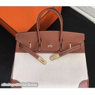 Good Looking Hermes Swift Leather/Canvas Birkin 35cm Bag 81506