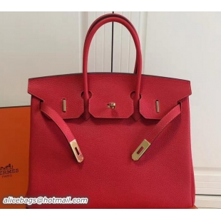 Best Grade Hermes Clemence Leather Birkin 25cm Bag 81505 Red with Gold Hardware