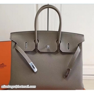 Sumptuous Hermes Clemence Leather Birkin 25cm Bag 81505 Gray with Silver Hardware