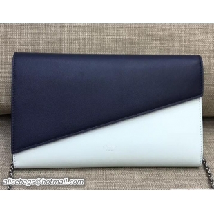 Luxury Celine Diagonal Large Flap Wallet On Chain 109053 Navy Blue/White 2017