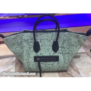 Good Quality Celine Fuzzy Jacquard Medium Luggage Phantom Bag 169952 Green 2017