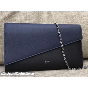 Sophisticated Celine Diagonal Large Flap Wallet On Chain 109053 Navy Blue/Black 2017