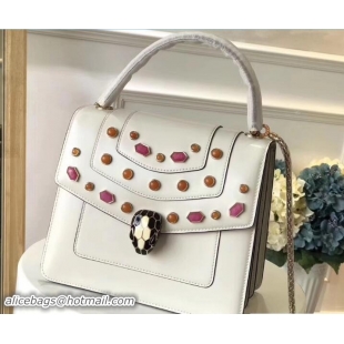 Grade Quality Bvlgari Gen Studs Serpenti Forever Flap Cover Top Handle Bag 111306 White/Pink 2017