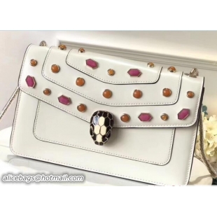 Most Popular Bvlgari Gen Studs Serpenti Forever Flap Cover Shoulder Bag 111308 White/Pink 2017