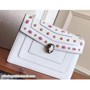 Durable Bvlgari Gen Studs Serpenti Forever Flap Cover Medium Bag 111309 White/Pink 2017