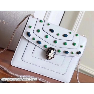 Classic Hot Bvlgari Gen Studs Serpenti Forever Flap Cover Small Bag 111311 White/Green 2017