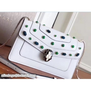 Good Quality Bvlgari Gen Studs Serpenti Forever Flap Cover Shoulder Bag 111312 White/Green 2017