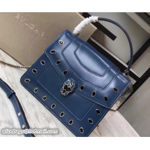 Grade Quality Bvlgari Gen Studs Serpenti Forever Flap Cover Top Handle Bag 111314 Blue 2017