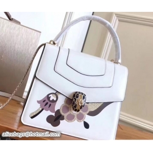 Unique Discount Bvlgari Flower Serpenti Forever Flap Cover Top Handle Bag 111348 White/Light Purple 2017