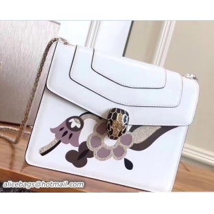 Unique Bvlgari Flower Serpenti Forever Flap Cover Small Bag 111349 White/Light Purple 2017