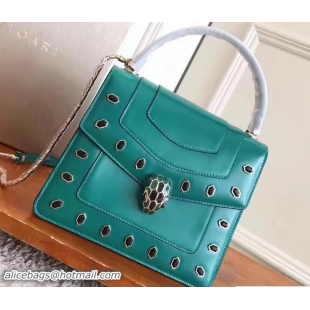 Top Grade Bvlgari Gen Studs Serpenti Forever Flap Cover Top Handle Bag 111319 Green 2017