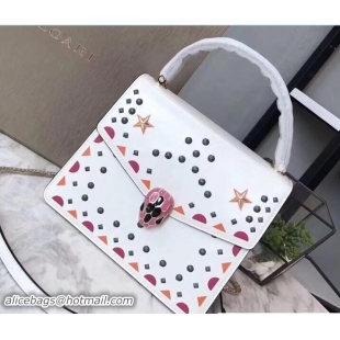 Best Product Bvlgari Star Studs Serpenti Forever Flap Cover Top Handle Bag 111339 White 2017