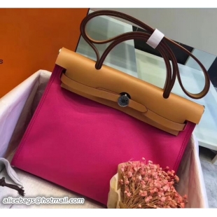 Classic Hot Hermes Canvas And Leather Her Bag Zip 31 Bag 12011 Fuchsia/Khaki