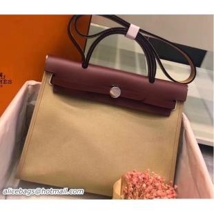 Famous Hermes Canvas And Leather Her Bag Zip 31 Bag 12011 Beige/Burgundy