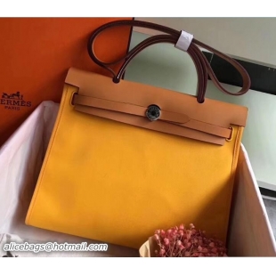 Fashion Luxury Hermes Canvas And Leather Her Bag Zip 31 Bag 12011 Yellow/Khaki