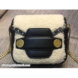 Sumptuous Stella McCartney Shearling Stella Popper Shoulder Small Bag S12039 White/Black 2018