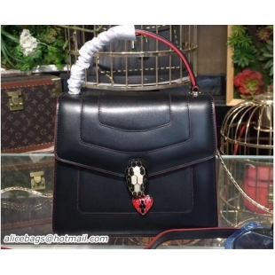 Top Design Bvlgari Love Heart Charm Serpenti Forever Flap Cover Top Handle Bag 21910 Black 2018