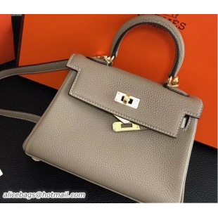 Original Cheap Hermes Clemence Leather Kelly 20cm Mini Bag 32701 Gray