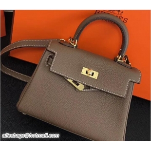 Sophisticated Hermes Clemence Leather Kelly 20cm Mini Bag 32701 Etoupe