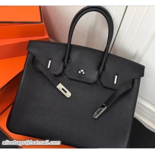 Best Grade Hermes Clemence Leather Birkin 25 Bag Black with Silver Hardware 327012