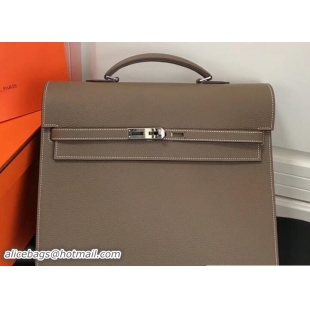 Luxury Hermes Togo Leather Kelly Depeches 34 Briefcase Bag 327024 Etoupe