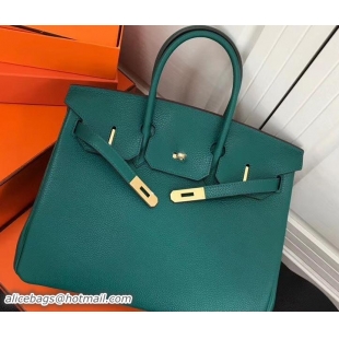 Perfect Hermes Clemence Leather Birkin 35 Bag Emerald Green with Gold Hardware 327014