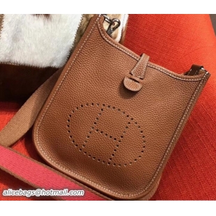 Pretty Style Hermes Togo Leather Mini Evelyne Bag 327016 Brown