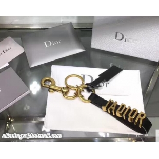 Grade Quality Dior J'ADIOR Key Ring In Black Calfskin And Aged Gold-tone Metal 10837