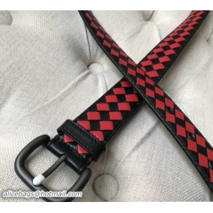 Charming Bottega Veneta Width 3.5cm Belt 706015 Black/Red 2018