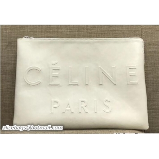 Grade Celine Logo Made In Large Clutch Pouch Bag in White Leather C80205 2018