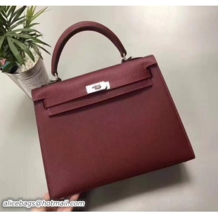 Duplicate Hermes Original Epsom Leather Kelly 25cm Bag H80211 Burgundy