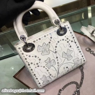 Sumptuous Dior Mini Lady Dior Bag in Threads Clovers Embroidered Calfskin 101601 White/Silver 2018 Collection