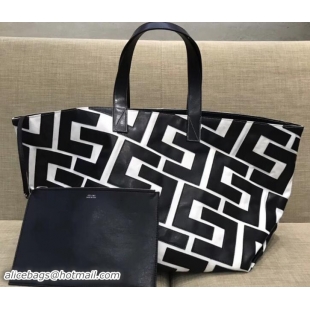 Top Grade Celin Textile and Leather Patchwork Medium Tote Bag 111806 Black/White