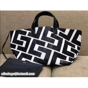 Good Product Celin Textile and Leather Patchwork Small Tote Bag 111808 Black/White