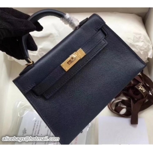 Best Grade Herme Kelly 20 Mini II Bag Original Epsom Leather 110505 Dark Blue