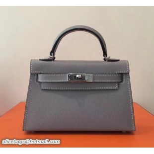 Charming Herme Kelly 20 Mini II Bag Original Epsom Leather 110505 Light Gray