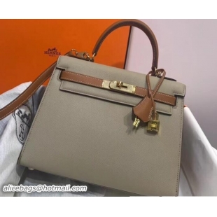 Sumptuous Hermes Bicolor Kelly 28cm Bag in Epsom Leather 1102256 Pale Gray/Brown