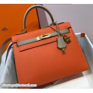 Original Cheap Hermes Bicolor Kelly 28cm Bag in Epsom Leather 1102256 Orange/Pale Gray