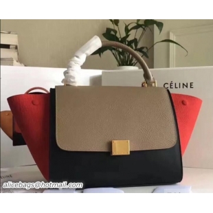 Charming Celine Tricolor Elephant Calfskin Trapeze small Bag 122503 black/gray/pink 2018