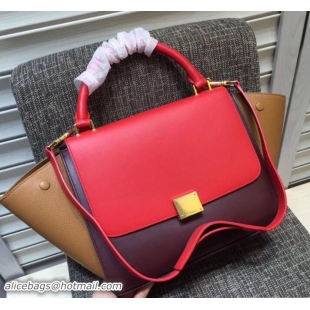 Discount Celine Tricolor grained Calfskin Trapeze small Bag 122506 red/burgundy/apricot