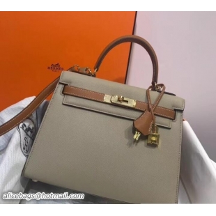 Fashion Hermes Kelly 28cm Top Handle Bag in Epsom Leather 100202 Dove Gray/Caramel Brown