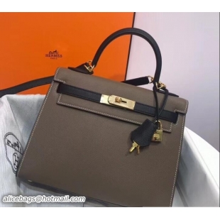 Discount Hermes Kelly 28cm Top Handle Bag in Epsom Leather 100202 Elephant Gray/Black