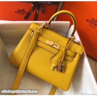 Pretty Style Hermes mini kelly 20 bag Yellow in clemence leather with goldenhardware 103013