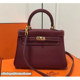 Best Product Hermes mini kelly 20 bag Burgundy in clemence leather with golden hardware 103015