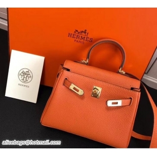 Durable Hermes mini kelly 20 bag Orange in clemence leather with golden hardware 103017