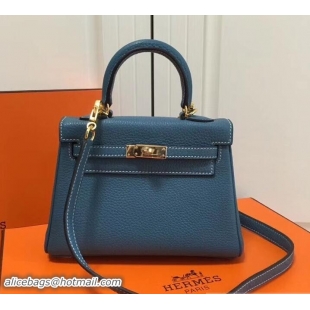 Low Price Hermes mini kelly 20 bag Blue in clemence leather with goldenhardware 103018