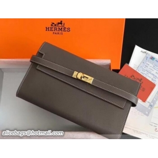 Duplicate Hermes Kelly Wallet in Swift Leather 100204 Gray