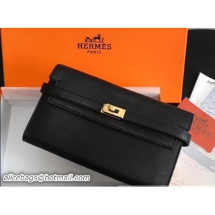 Luxury Hermes Kelly Wallet in Swift Leather 100204 Black