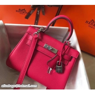 Top Design Hermes mini kelly 20 bag deep pink in clemence leather with silver hardware 103012